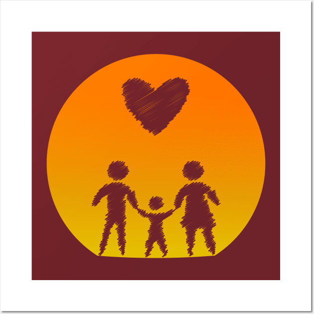 Family Sunset Love Mom Dad Child Heart Gift Idea Wall Art by JeZeDe